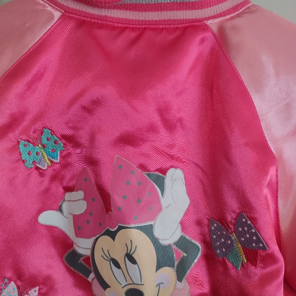 Minnie Mouse Girls Jacket Pink Coat Size 9 10 Satin Bomber Varsity Embroidered - Picture 5 of 13